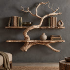 Rustic Driftwood Corner Tree Bookshelf With Branch Shelves For Living Room