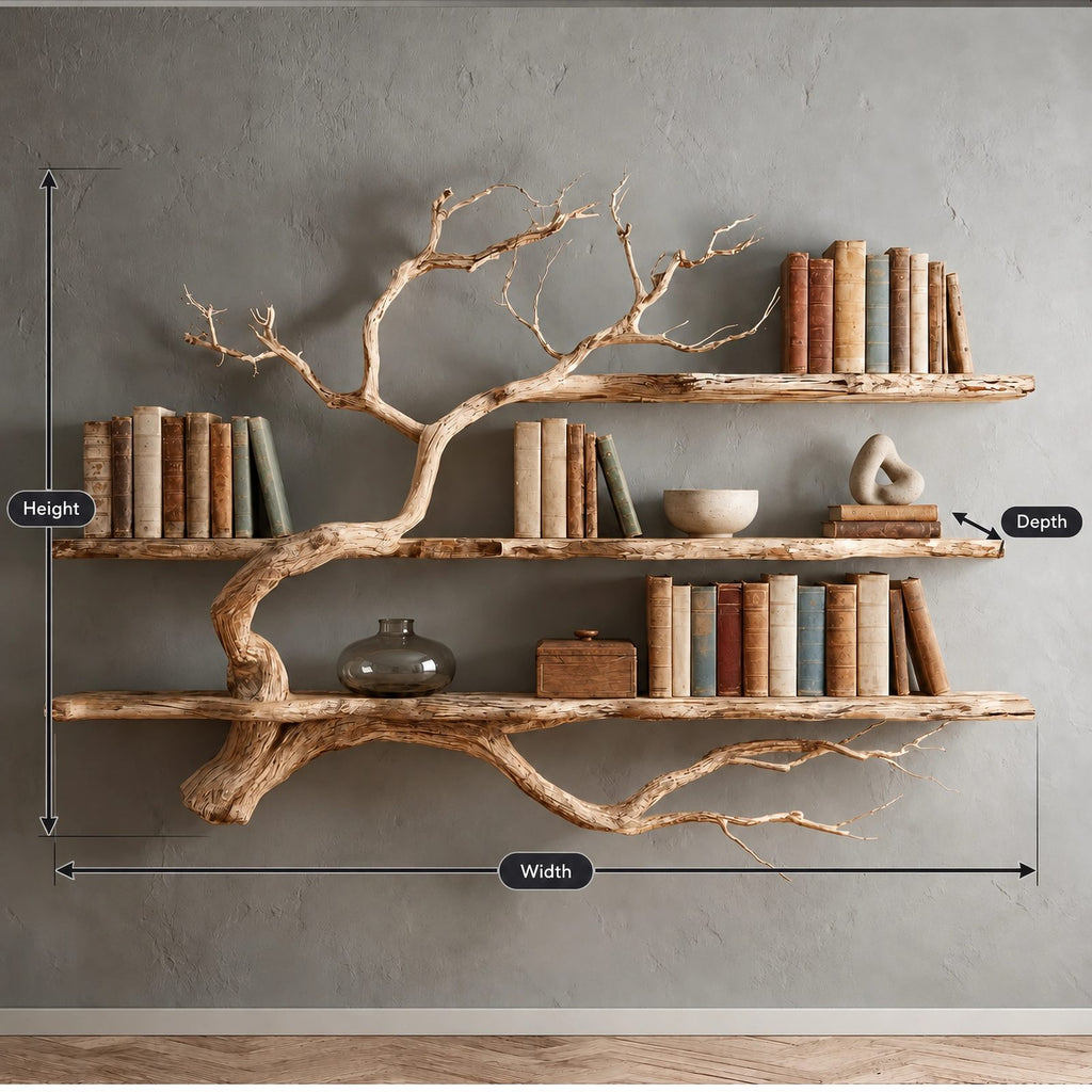 Rustic Driftwood Corner Tree Bookshelf With Branch Shelves For Living Room