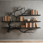 Rustic Driftwood Corner Tree Bookshelf With Branch Shelves For Living Room