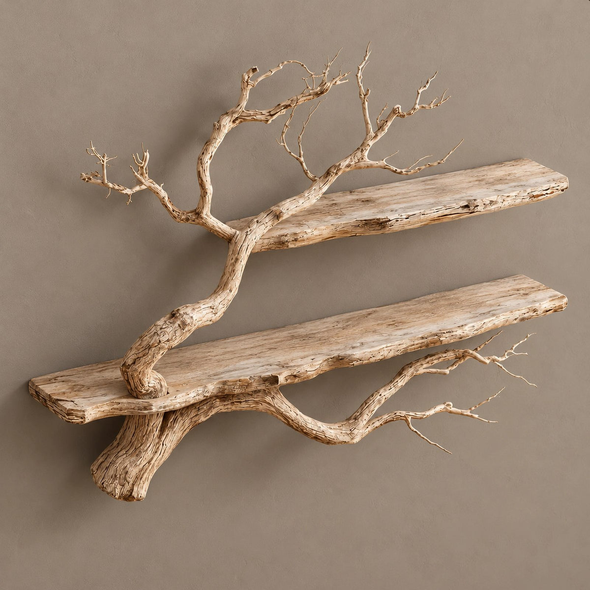 Rustic Driftwood Corner Tree Bookshelf With Branch Shelves For Living Room