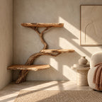 Driftwood Wall Tree Bookshelf With Curved Branch Shelves For Living Room