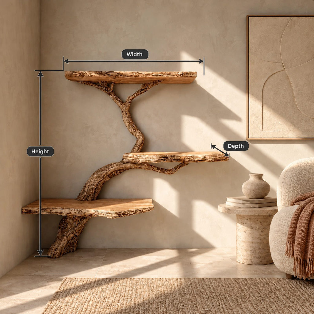 Driftwood Wall Tree Bookshelf With Curved Branch Shelves For Living Room