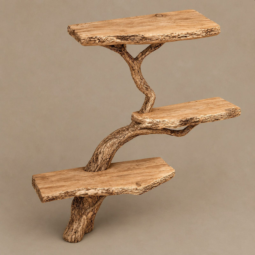 Driftwood Wall Tree Bookshelf With Curved Branch Shelves For Living Room