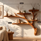 Rustic Solid Wood Wall Tree Bookshelf With Branch Shelves For Living Room