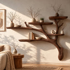 Rustic Solid Wood Wall Tree Bookshelf With Branch Shelves For Living Room