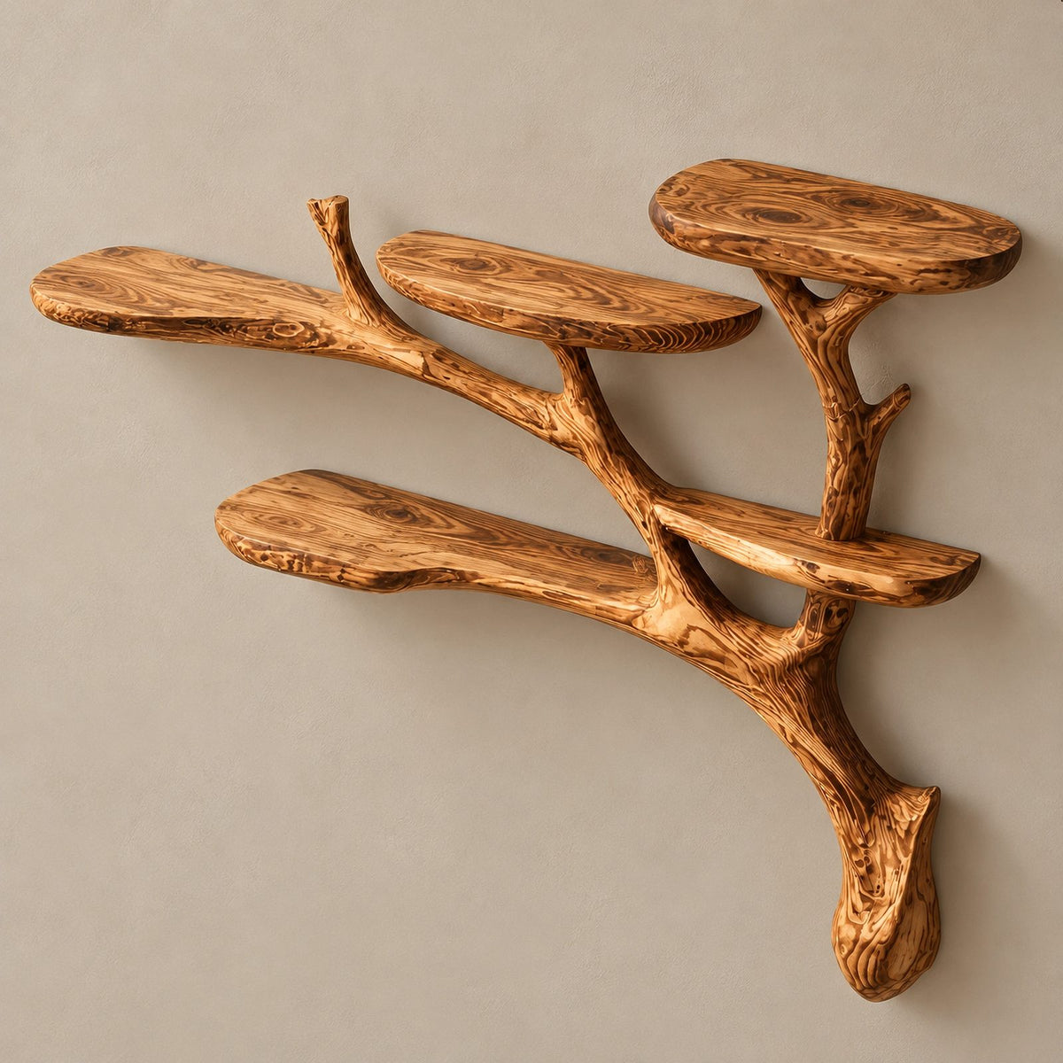 Rustic Solid Wood Wall Tree Bookshelf With Branch Shelves For Living Room