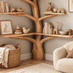 Rustic Corner Tree Bookshelf With Open Branch Shelves For Kids Room
