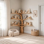 Rustic Corner Tree Bookshelf With Open Branch Shelves For Kids Room