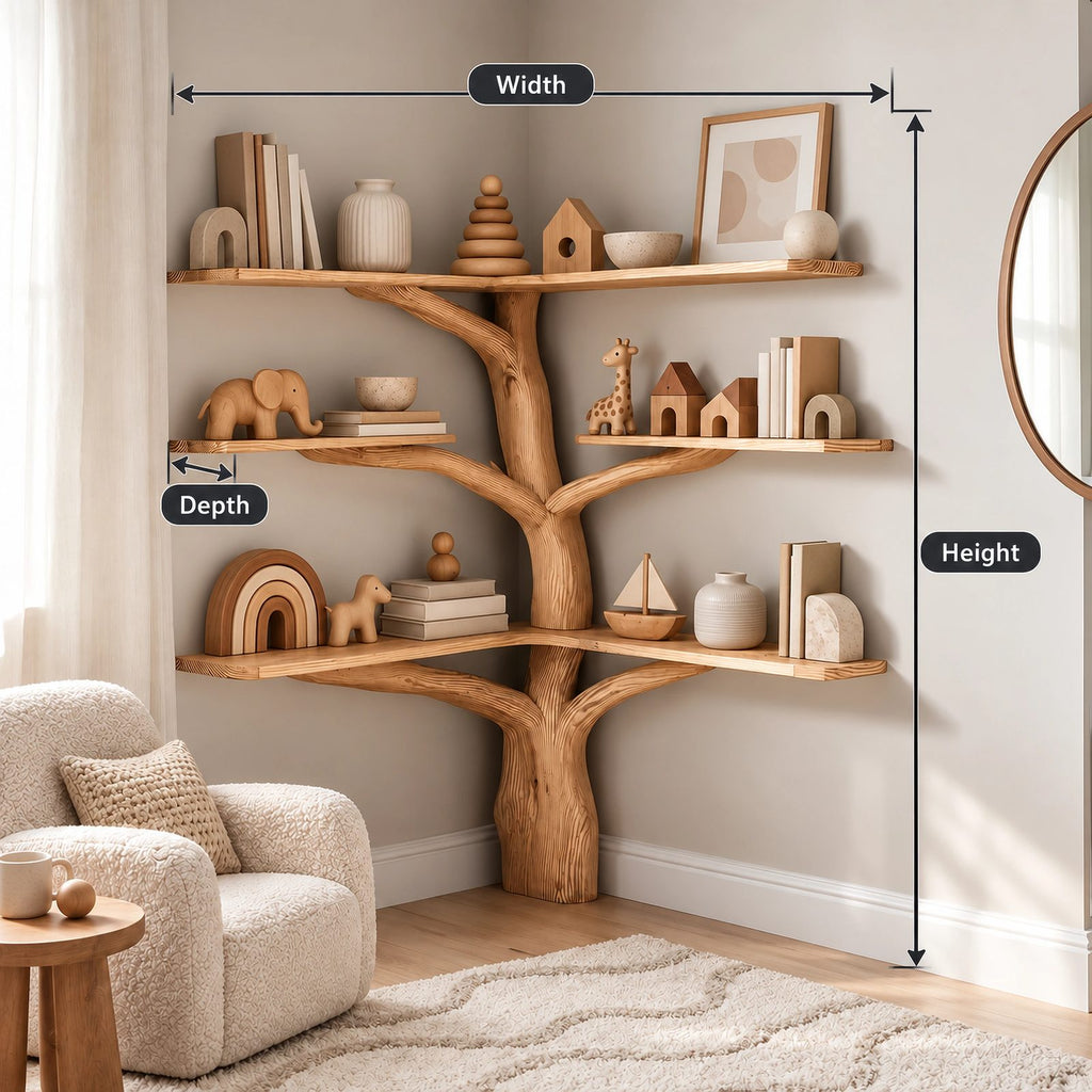 Rustic Corner Tree Bookshelf With Open Branch Shelves For Kids Room