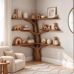 Rustic Corner Tree Bookshelf With Open Branch Shelves For Kids Room