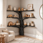 Rustic Corner Tree Bookshelf With Open Branch Shelves For Kids Room
