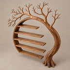 Sculptural Solid Wood Tree Bookshelf With Arched Moon Frame For Living Room