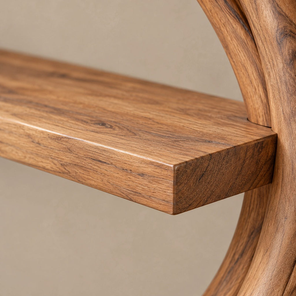 Sculptural Solid Wood Tree Bookshelf With Arched Moon Frame For Living Room