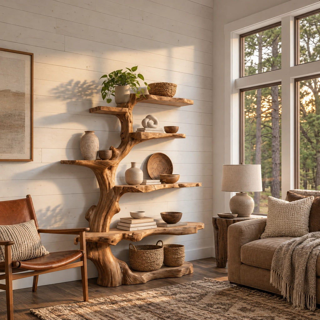 Organic Tree Bookshelf With Asymmetrical Branch Shelves For Living Room