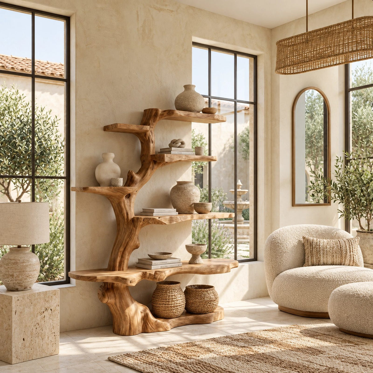 Organic Tree Bookshelf With Asymmetrical Branch Shelves For Living Room
