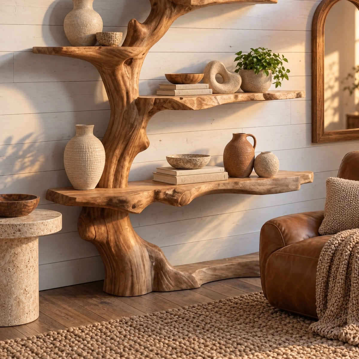 Organic Tree Bookshelf With Asymmetrical Branch Shelves For Living Room