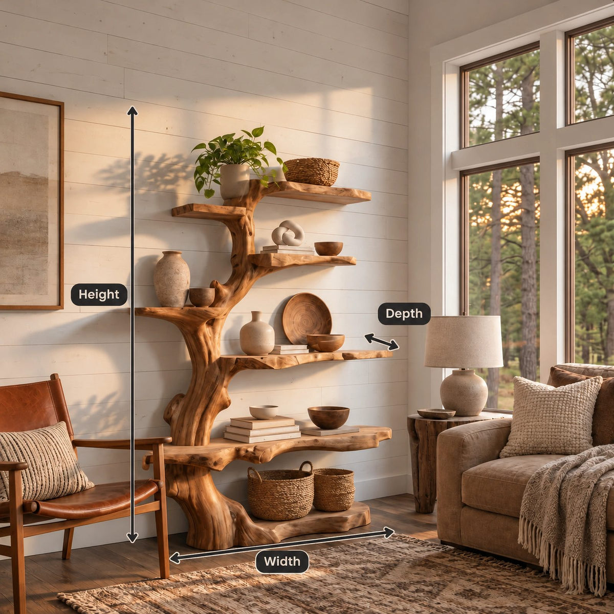 Organic Tree Bookshelf With Asymmetrical Branch Shelves For Living Room