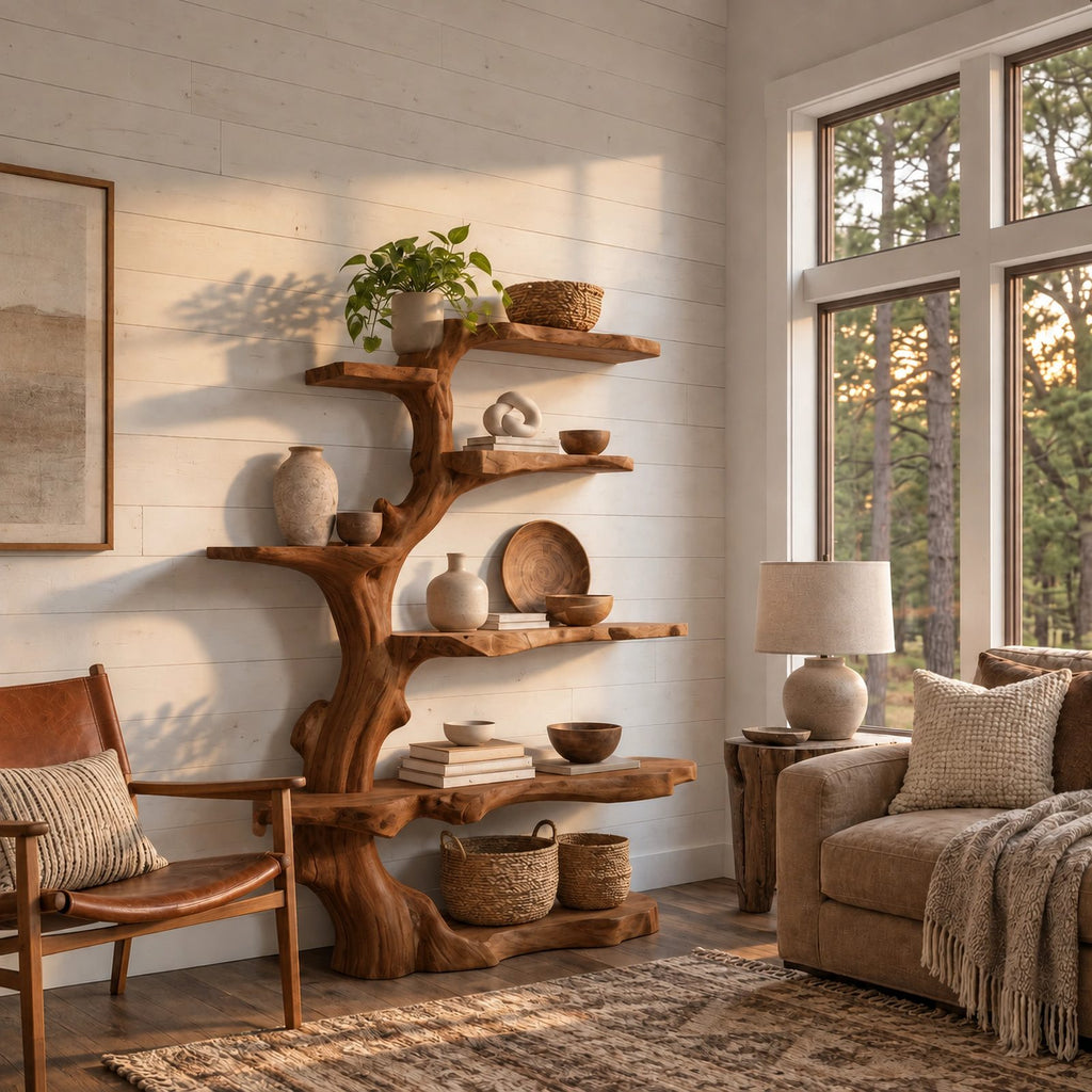 Organic Tree Bookshelf With Asymmetrical Branch Shelves For Living Room
