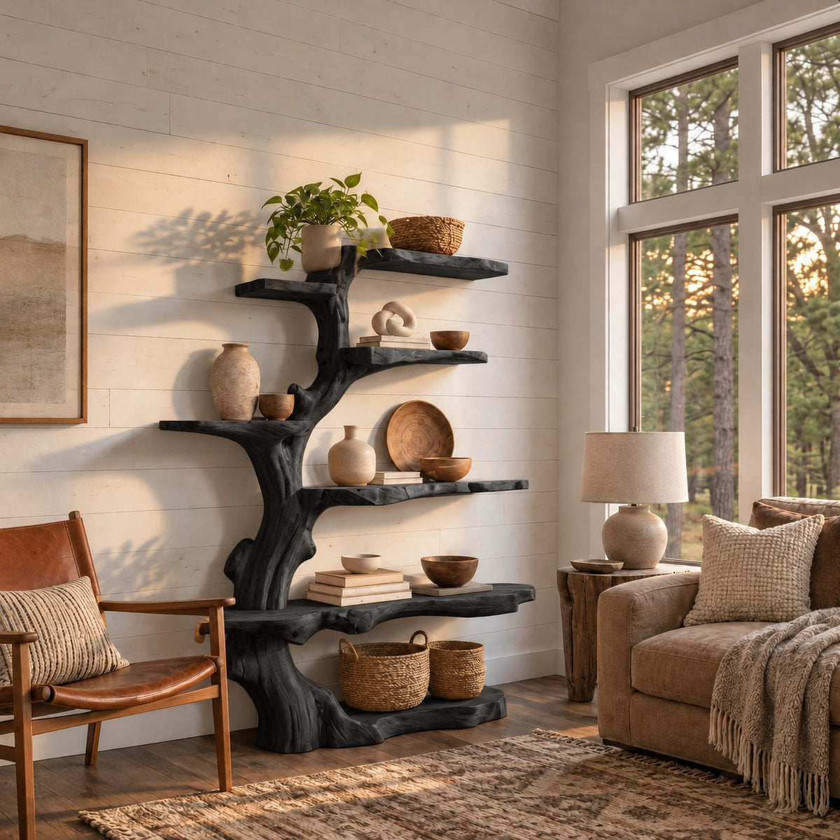 Organic Tree Bookshelf With Asymmetrical Branch Shelves For Living Room