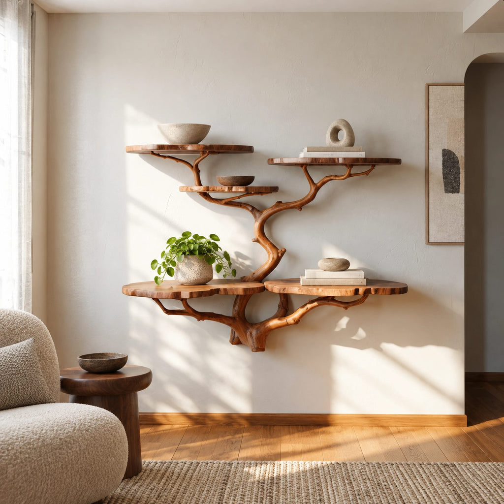 Scandinavian Wall Tree Bookshelf With Round Display Shelves For Living Room