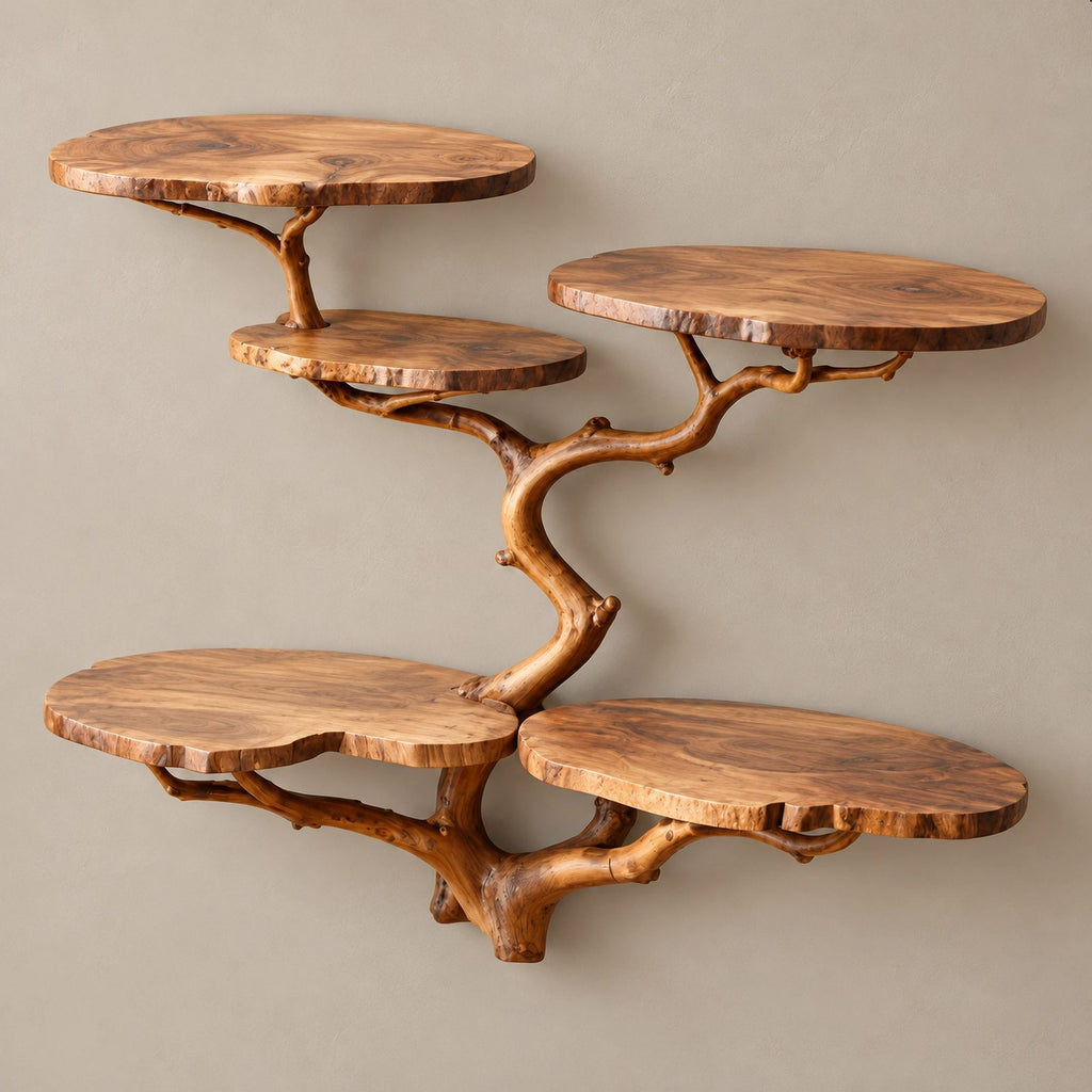 Scandinavian Wall Tree Bookshelf With Round Display Shelves For Living Room