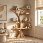 Modern Solid Wood Tree Bookshelf With Round Display Shelves For Kids Room