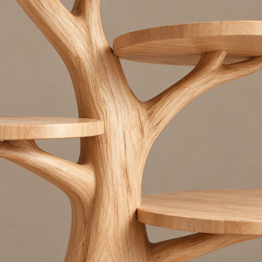 Modern Solid Wood Tree Bookshelf With Round Display Shelves For Kids Room