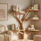 Modern Solid Wood Tree Bookshelf With Round Display Shelves For Kids Room
