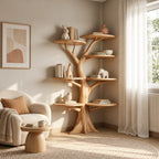 Modern Solid Wood Tree Bookshelf With Round Display Shelves For Kids Room