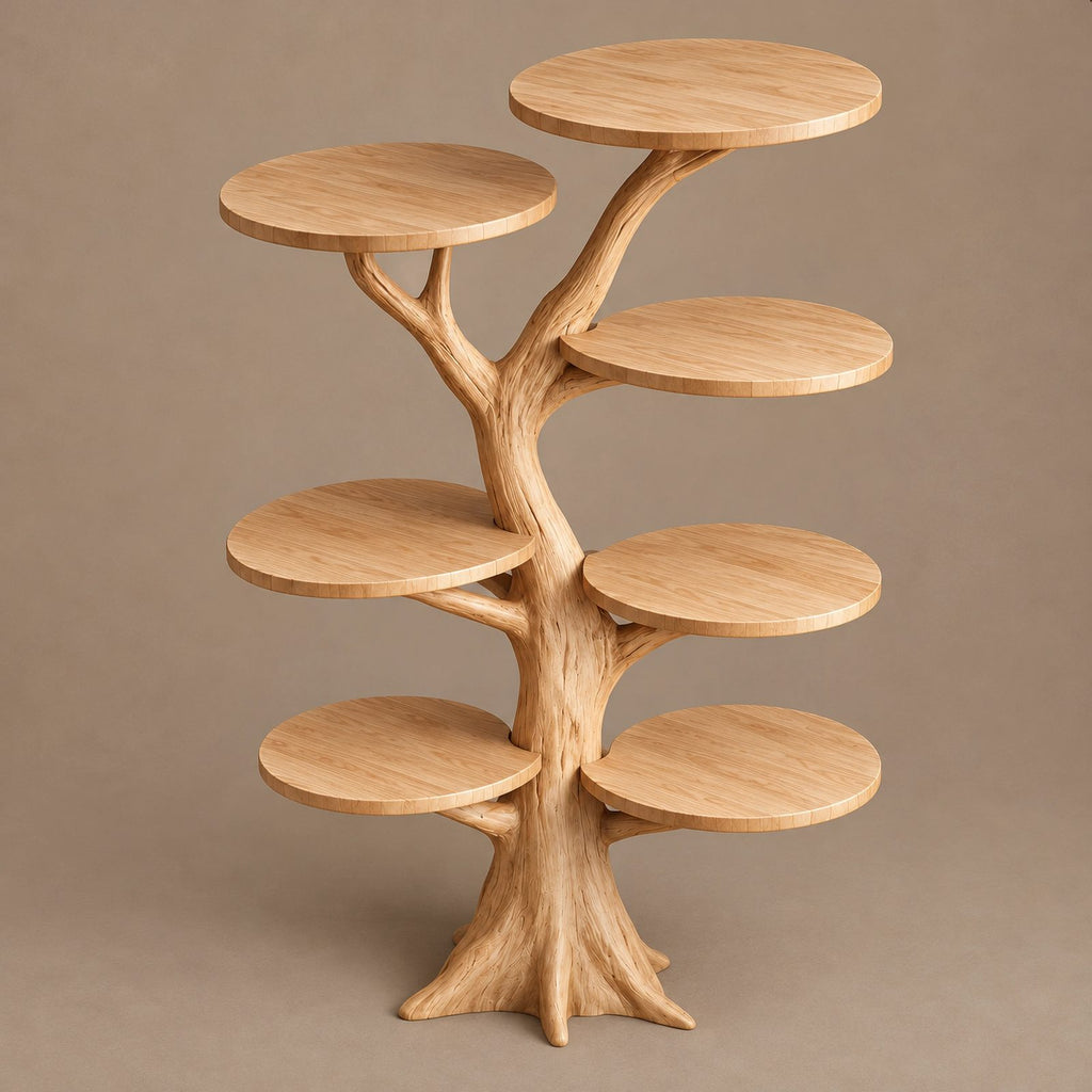 Modern Solid Wood Tree Bookshelf With Round Display Shelves For Kids Room