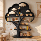 Contemporary Solid Wood Kids Tree Bookshelf With Rounded Canopy Shelves