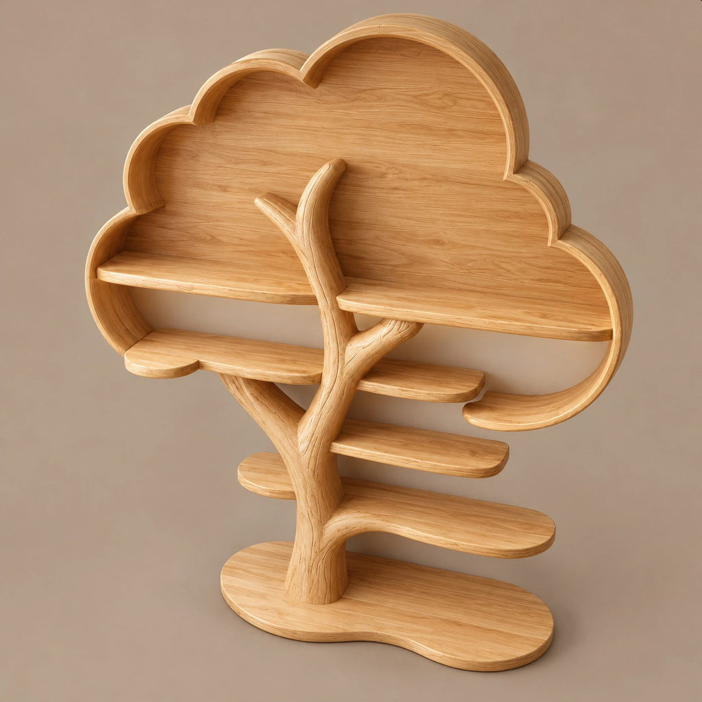 Contemporary Solid Wood Kids Tree Bookshelf With Rounded Canopy Shelves
