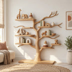 Farmhouse Solid Wood Kids Tree Bookshelf With Multi Branch Display Shelves