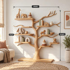 Farmhouse Solid Wood Kids Tree Bookshelf With Multi Branch Display Shelves