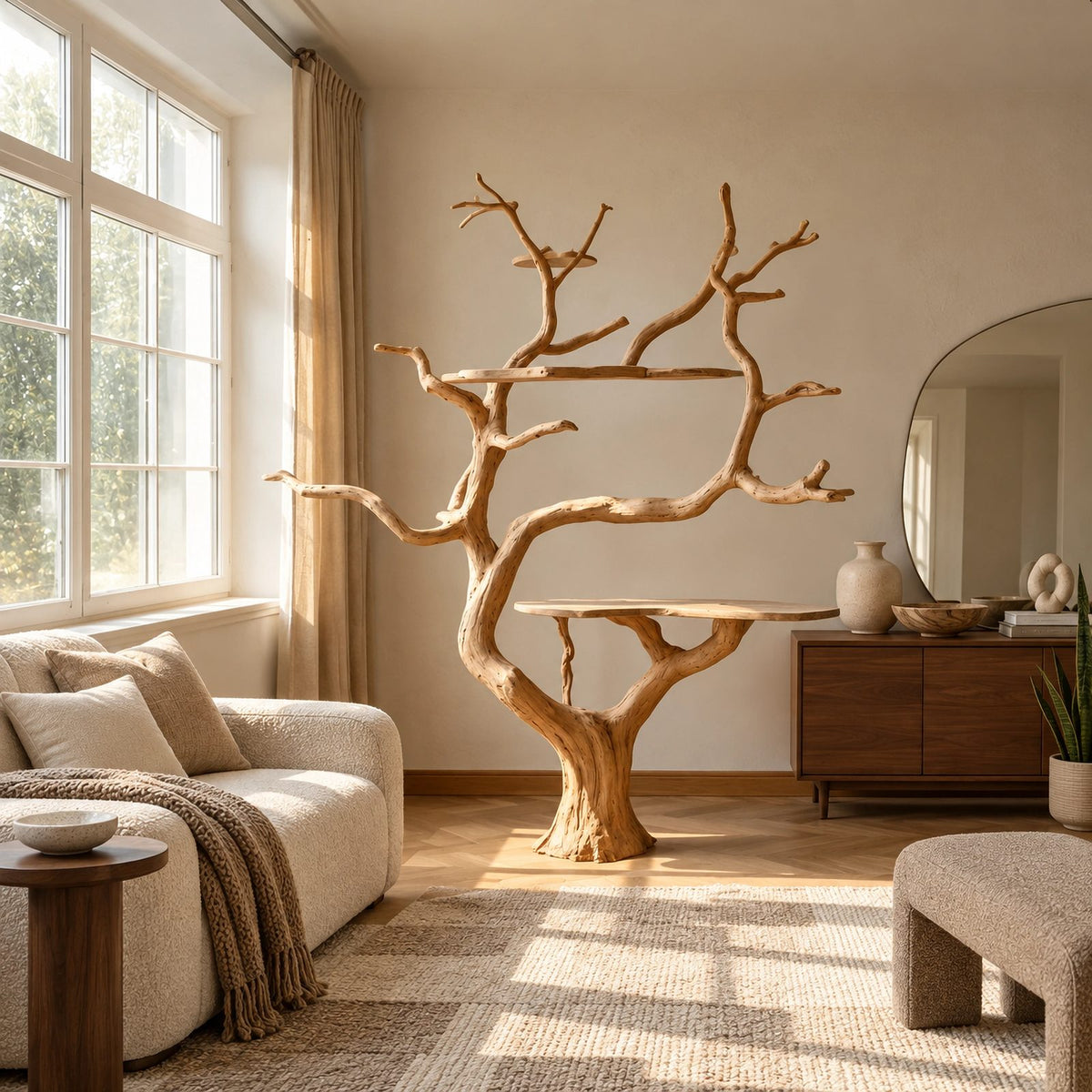 Handcrafted Tree Bookshelf With Built In Desk Shelf For Home Office