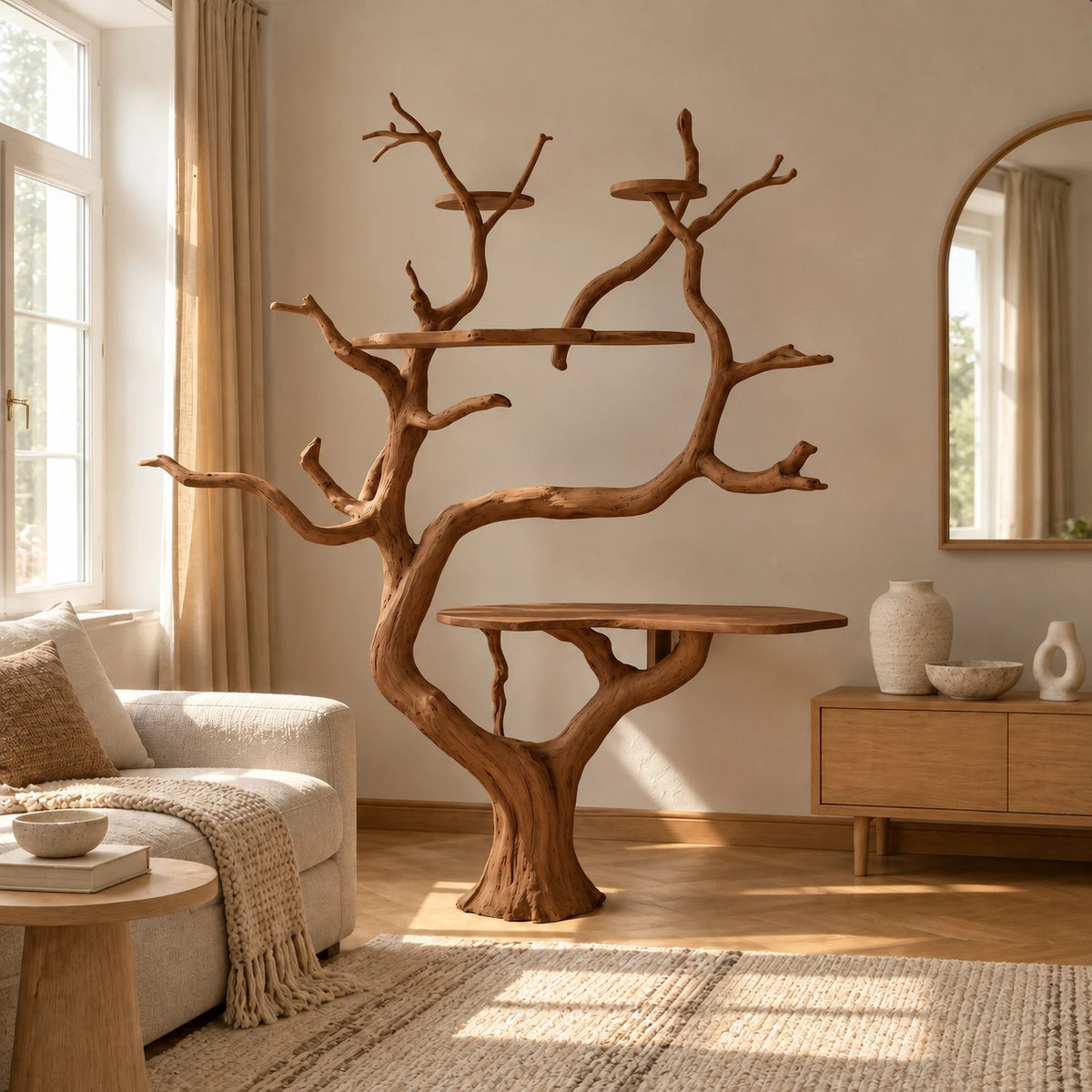 Handcrafted Tree Bookshelf With Built In Desk Shelf For Home Office