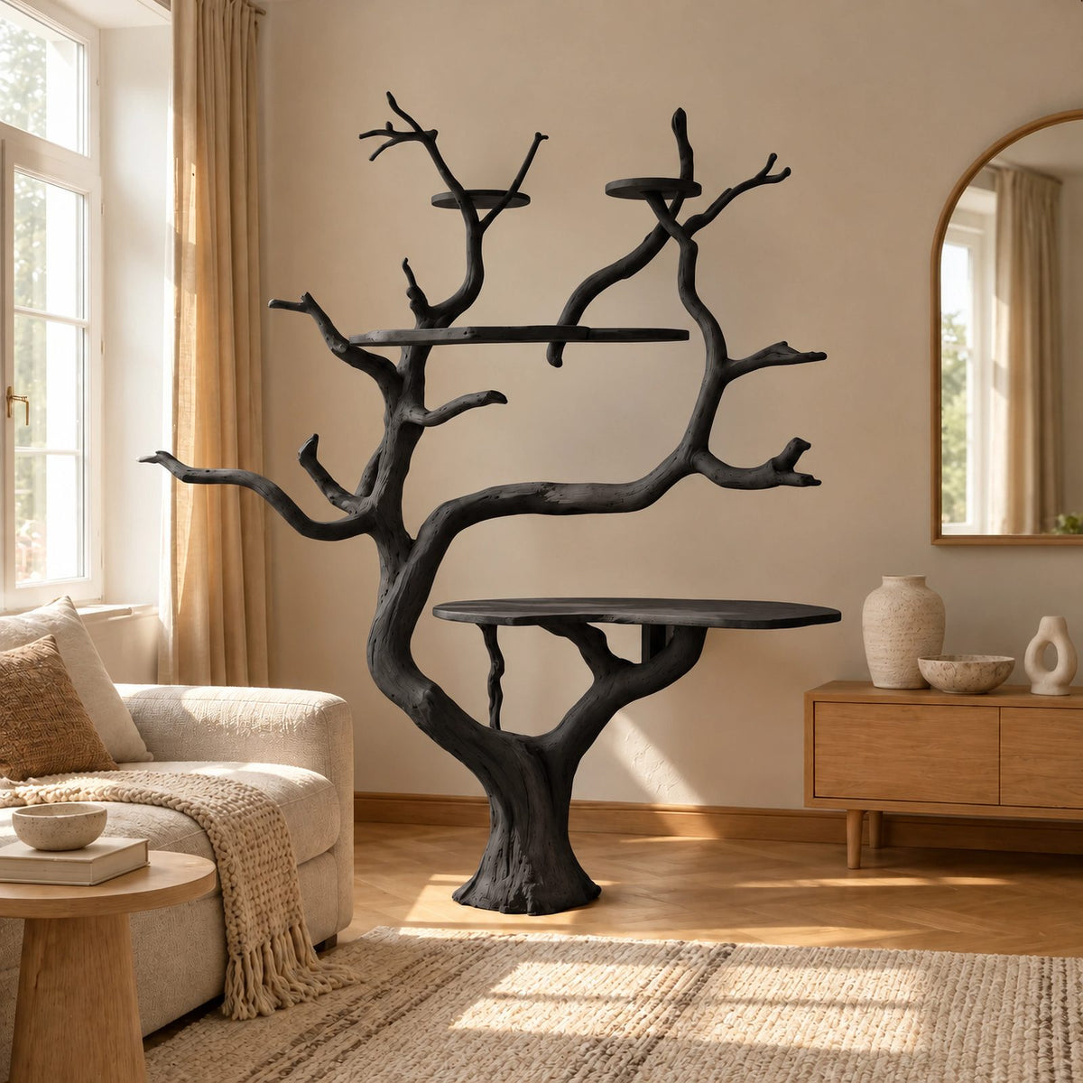 Handcrafted Tree Bookshelf With Built In Desk Shelf For Home Office