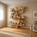 Mid Century Solid Wood Kids Tree Bookshelf With Multi Tier Branch Shelves