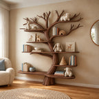 Mid Century Solid Wood Kids Tree Bookshelf With Multi Tier Branch Shelves