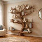 Mid Century Solid Wood Kids Tree Bookshelf With Multi Tier Branch Shelves