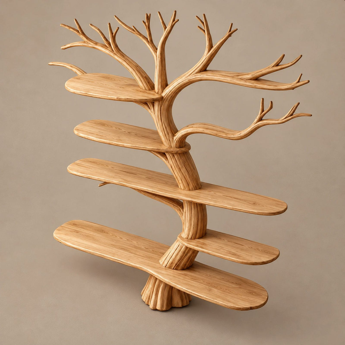 Mid Century Solid Wood Kids Tree Bookshelf With Multi Tier Branch Shelves