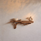 Rustic Live Edge Wooden Floating Shelf With Branch Support For Entryway