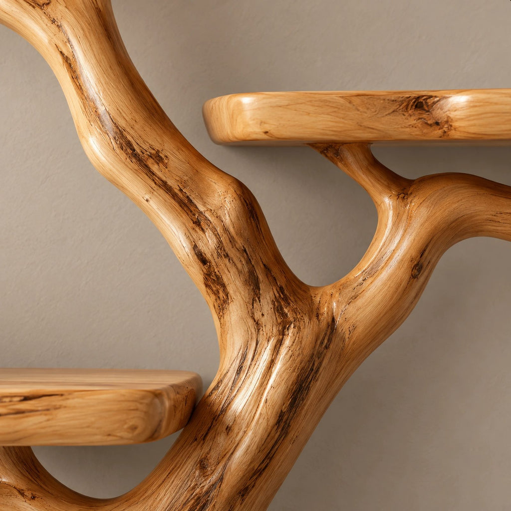 Modern Sculptural Wooden Wall Tree Bookshelf With Branching Shelves