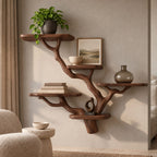 Modern Sculptural Wooden Wall Tree Bookshelf With Branching Shelves