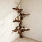 Organic Sculptural Wood Corner Tree Bookshelf With Curved Shelves