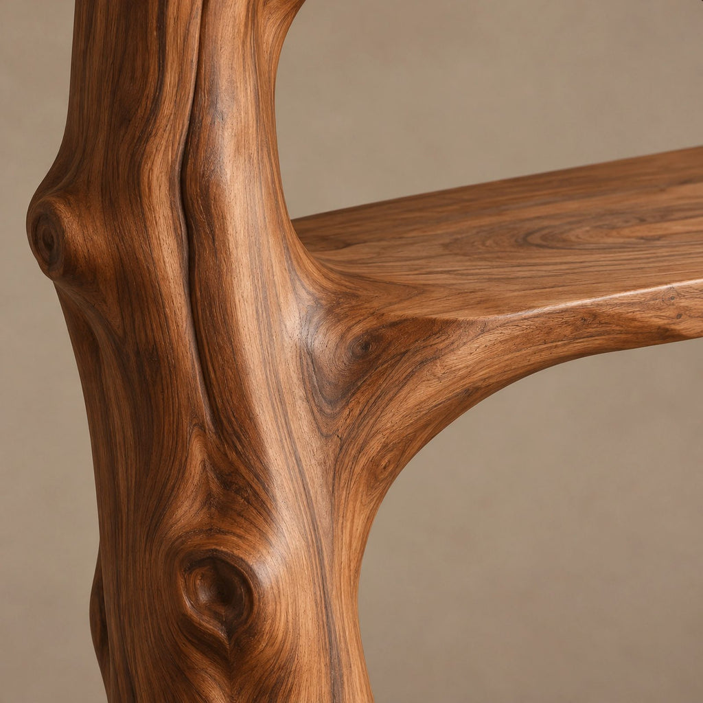 Sculptural Wood Tree Bookshelf With Built In Reading Bench For Living Room
