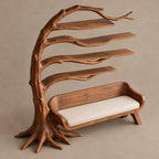 Sculptural Wood Tree Bookshelf With Built In Reading Bench For Living Room