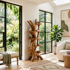 Freestanding Sculptural Wood Tree Bookshelf With Curved Display Shelves