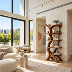 Freestanding Sculptural Wood Tree Bookshelf With Curved Display Shelves