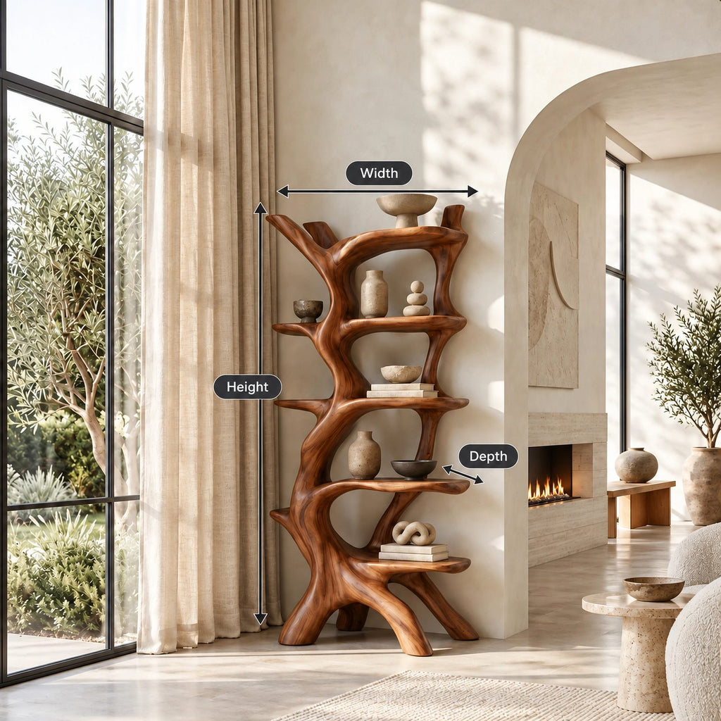 Freestanding Sculptural Wood Tree Bookshelf With Curved Display Shelves